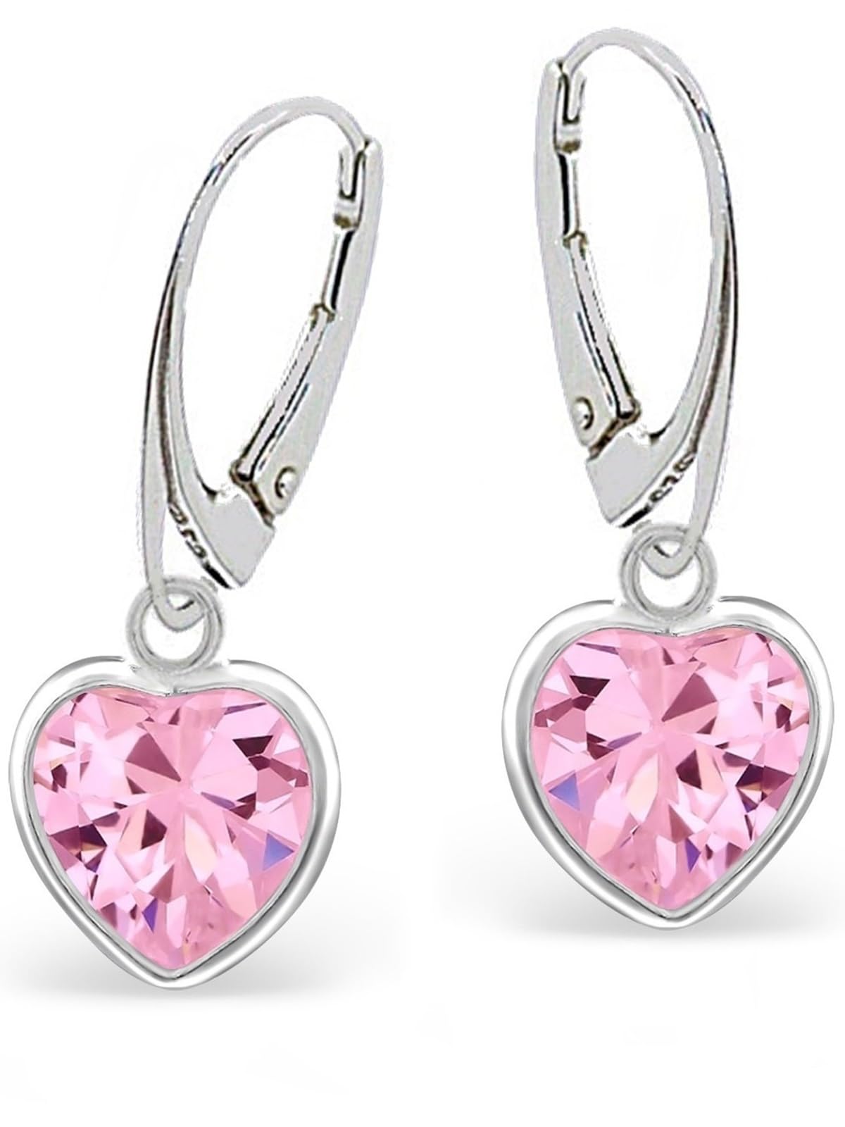 Heart Pink Cubic Zirconia Earrings Girls Silver 925 Hanging Women's Drop Earrings, Sterling Silver Cubic Zirconia, Cubic Zirconia