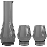 American Atelier 3 Piece Water Set; Carafe and 2 Tumblers; Water Jug; Easy Pour Spout for No Mess Use in Office, Kitchen; 34 oz Pitcher with a 10 oz Tumbler, 4”x 11”H; Gray