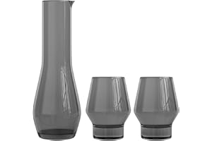 American Atelier 3 Piece Water Set; Carafe and 2 Tumblers; Water Jug; Easy Pour Spout for No Mess Use in Office, Kitchen; 34 oz Pitcher with a 10 oz Tumbler, 4”x 11”H; Gray