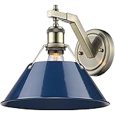 Golden Lighting Yep Orwell 1-Light Wall Sconce in Aged Brass and Navy Blue Shade