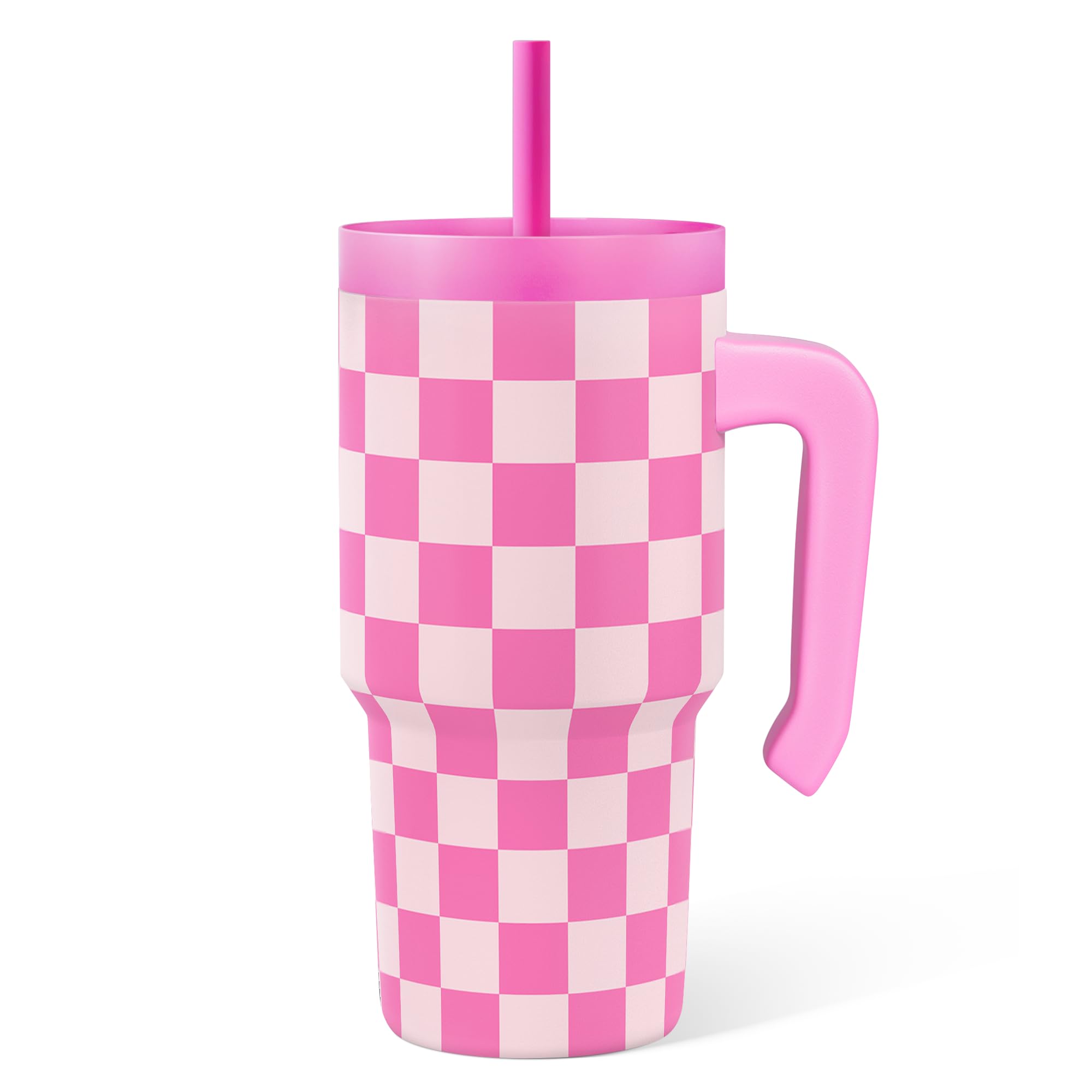 Photo 1 of ***IMAGE REFERENCE***Checkered Tumbler 20oz with Handle and Silicone Straw Lid for Kid, Reusable Stainless Steel Water Bottle, Spill Proof and Leak Resistant, Gift for Kids Girls