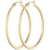 Aidomiya 14K Gold Hoop Earrings for Women Large Gold Hoop Earrings Round Square-edge 14K Hoops Earring Womens Earring 40MM
