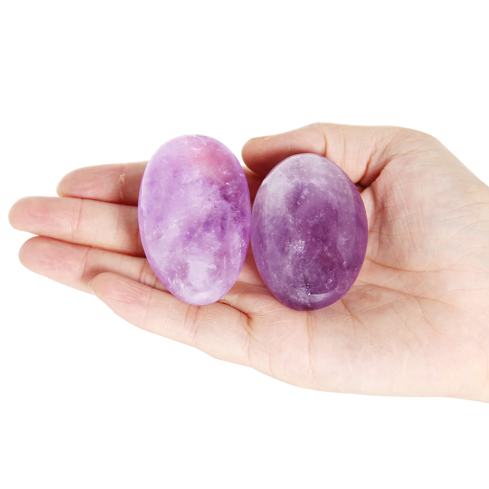 Orientrea Amethyst Quartz Palm Stone-2 Pcs Amethyst Quartz Pocket Energy Stone, Smooth Healing Crystal Worry Stone (Amethyst Quartz)