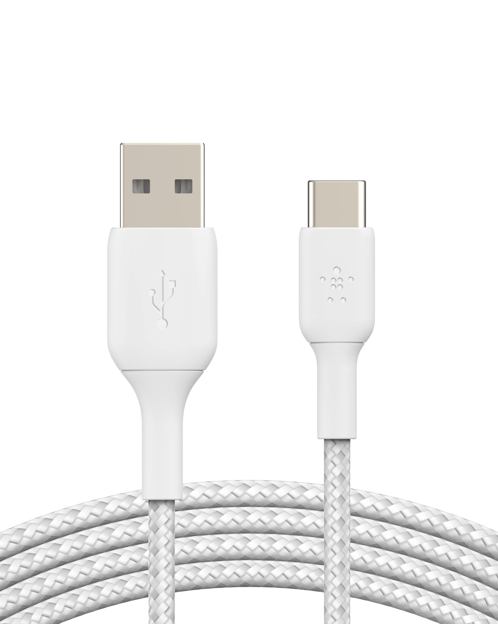 Belkin BoostCharge Braided USB C charger cable, USB-C to USB-A cable, USB type C charging cable for iPhone 16, 15, Samsung Galaxy S24, S23, Pixel, iPad, MacBook, Nintendo Switch and more - 3m, White