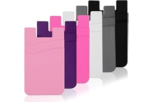 Meroqeel Cell Phone Card Holder Stick on, Adhesive Cellphone Wallet Credit Card Sleeve, Compatible with iPhone, Android, Samsung Galaxy and Smartphones - Black, White, Grey, Pink, Purple, Hot Pink