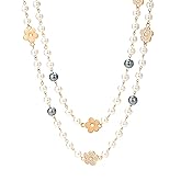 VUENISIMAA 8MM Round Simulated Shell Pearl Strand Layered Necklace for Women, Dainty Multiple Strands Long Necklace for Party, Vintage Costume Jewelry