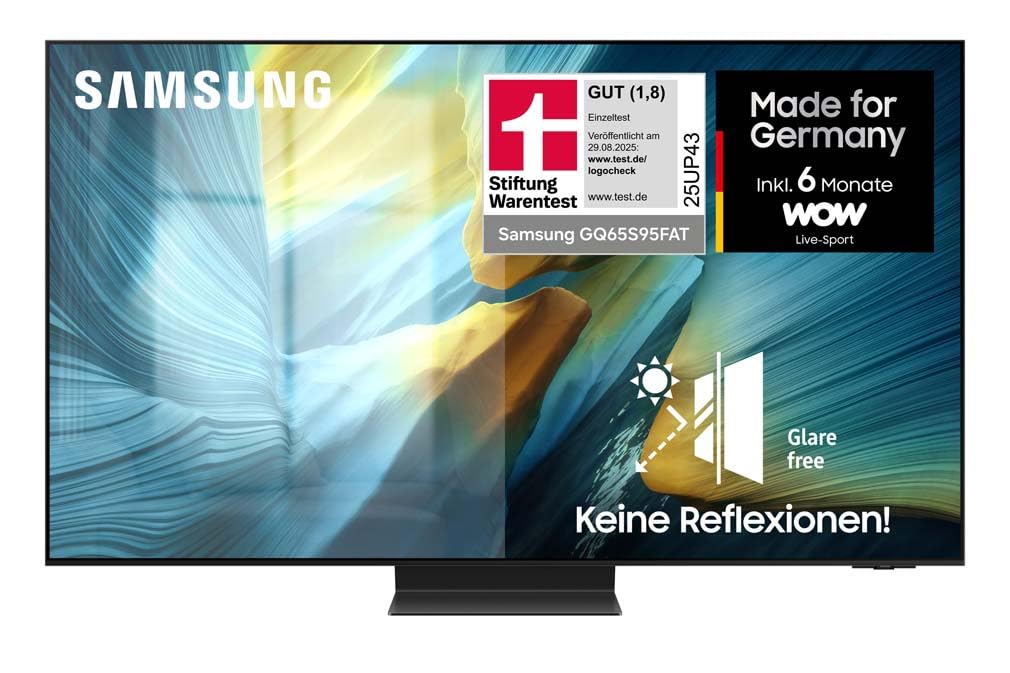 Samsung OLED S95F 65 Zoll (163 cm) 4K Fernseher, Antireflexion, NQ4 AI Gen3 Prozessor, OLED HDR Pro, Gaming Hub, Motion Xcelerator 165Hz, 4K Upscaling, Dolby Atmos, Samsung Vision AI Smart TV