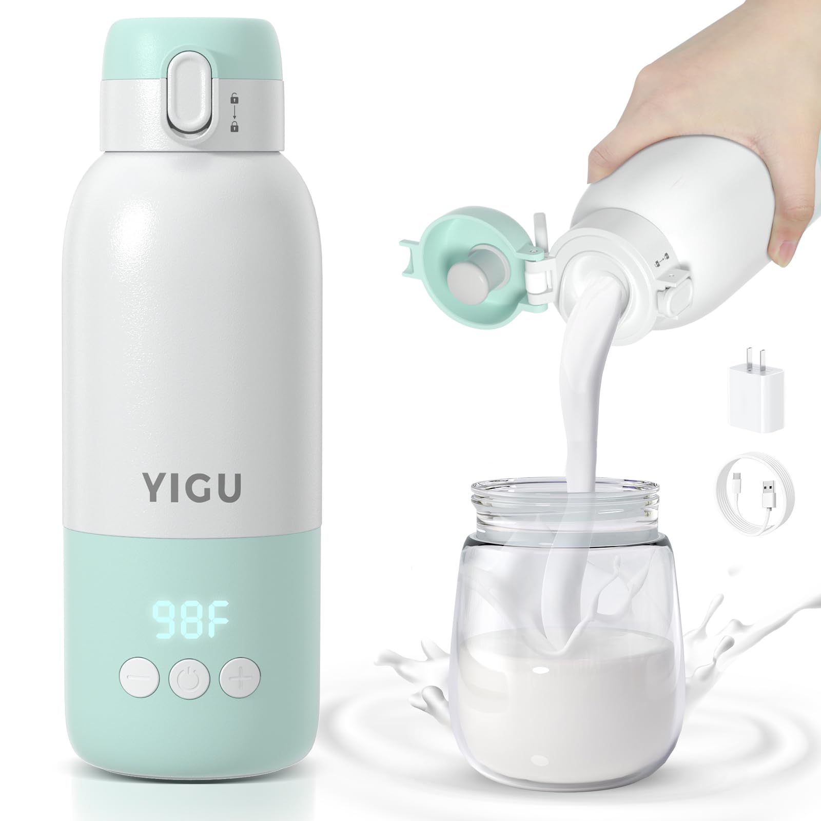 YIGU Portable Bottle Warmer 13500mAh Battery, 80W Fast Heating of Breast Milk and Formula, 12 oz Large Capacity, with 18W Fast Charging Adapter, Precise Temperature Control, Leak-Proof Image YIGU Portable Bottle Warmer 13500mAh Battery, 80W Fast Heating of Breast Milk and Formula, 12 oz Large Capacity, with 18W Fast Charging Adapter, Precise Temperature Control, Leak-Proof Image