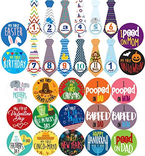 Baby Boy Monthly Milestones, Baby's First & Holiday Sticker Pack - Baby Shower Gifts for Boys - Photo Props