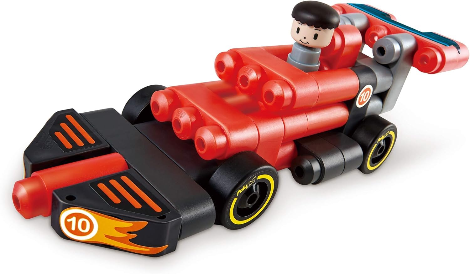 Poly-M Hape Polym Racing Car | 31Piece Building Brick Racecar Toy Set with Figurines & Accessories