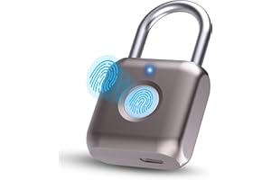 Pothunder Fingerprint Padlock, Smart Metal Keyless Thumbprint Lock, Waterproof, USB Rechargeable, for Gym, School, Luggage, Backpack, Suitcase, Golden