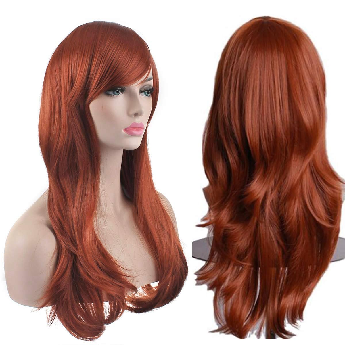 YEESHEDO Women's 28" 70 cm Ginger Cosplay Wig Long Wavy Curly Hair Ends with Bangs Auburn Wigs for Ladies Heat Resistant Synthetic Wig for Party Costume Anime Halloween