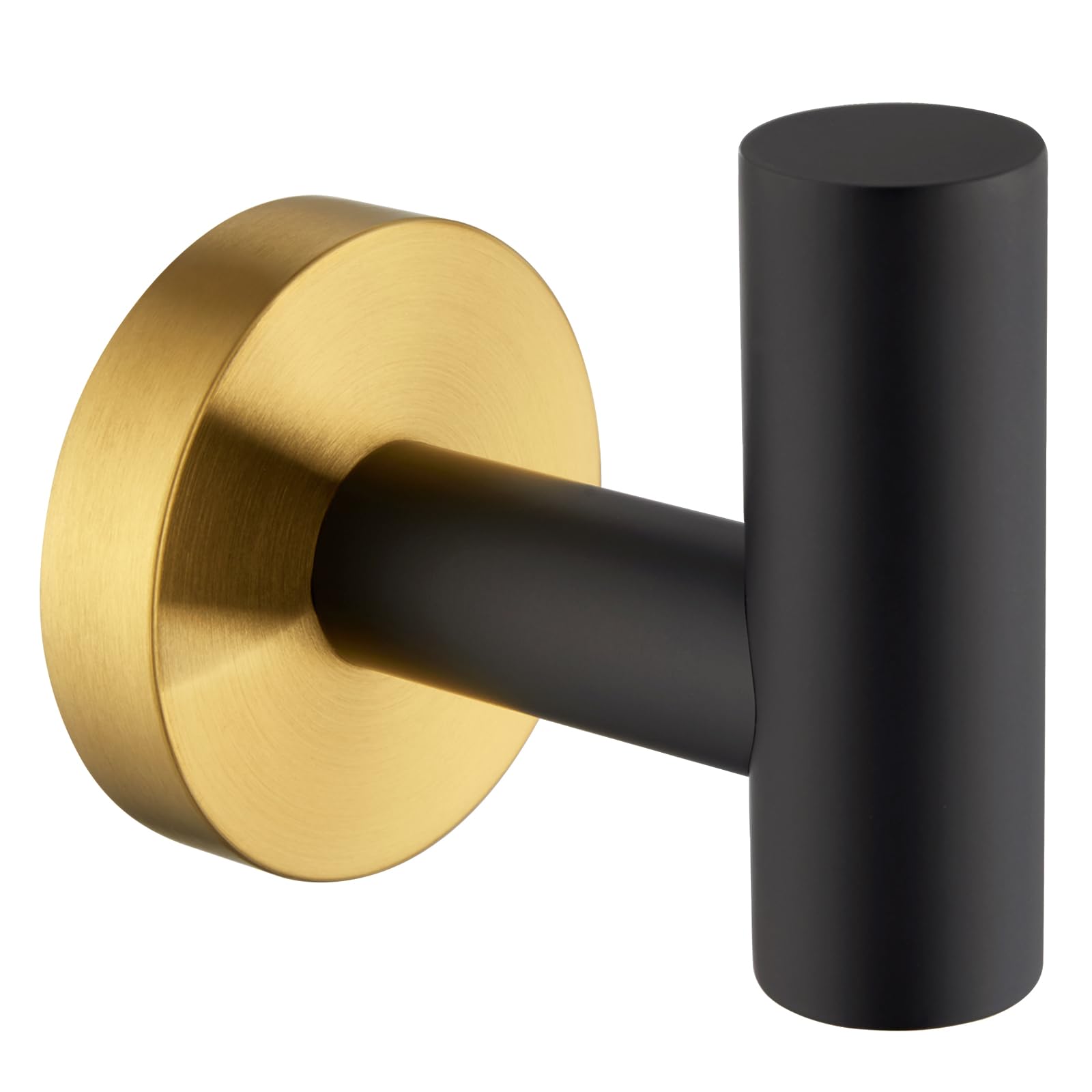 Robe Towel Hook Matte Black and Gold, APLusee Stainless Steel Single Prong Coat Hook Bathroom Kitchen Garage Home Storage Round Utility Hanger