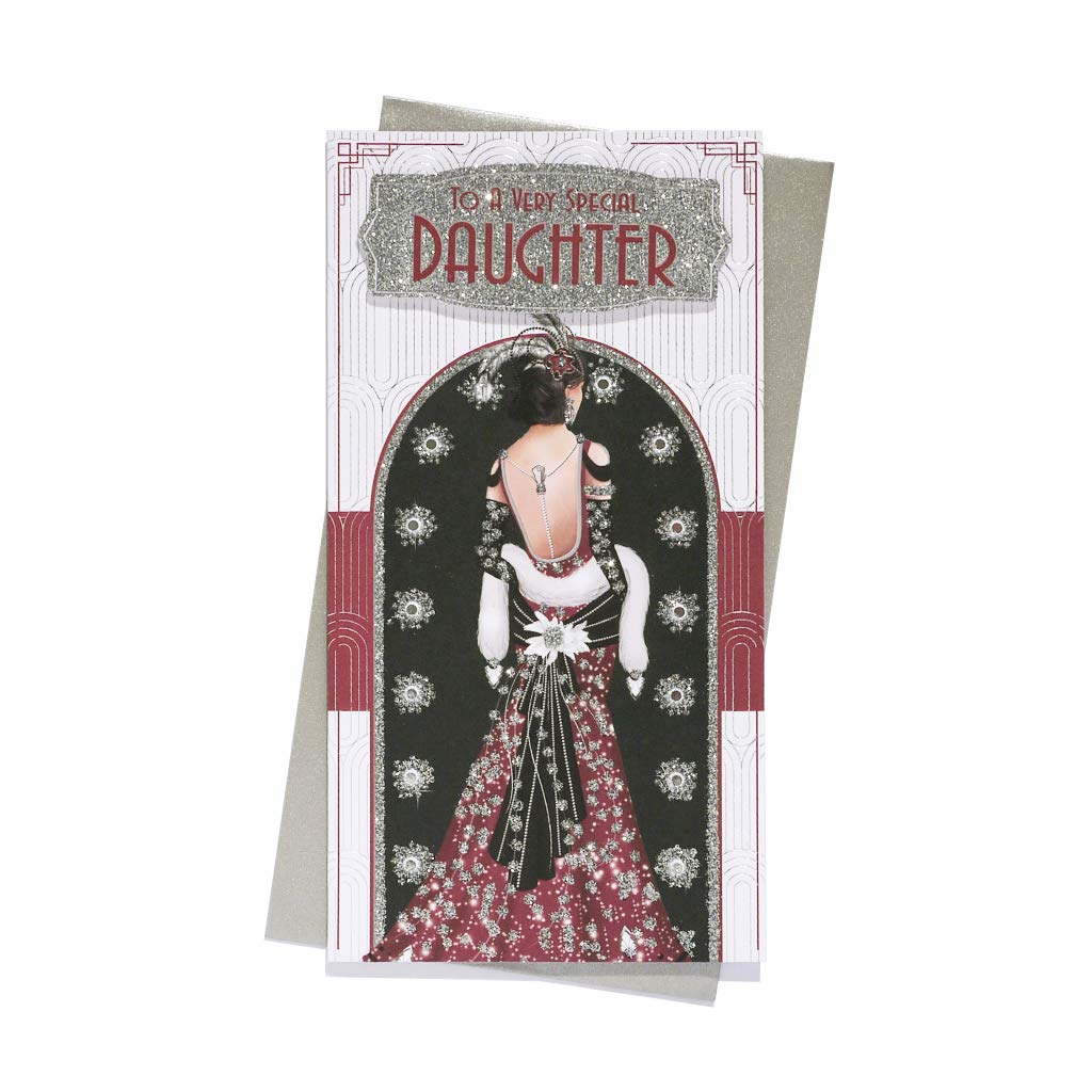 Art Deco Lady - Special Daughter - Glittered Slim Birthday Card