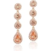 Women's Cubic Zirconia Bridal Earrings - Elegant Long Wedding Party Prom Earring for Bride Bridesmaids Crystal CZ Rhinestone Chandelier Statement Dangle Drop Earrings for girls