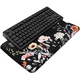 Computer Keyboard Stand with Wrist Rest, Ergonomic Tilted Keyboard Holder - Keyboard Riser with Wrist Pad - Keyboard Tray Support for Office Home - Black Flowers