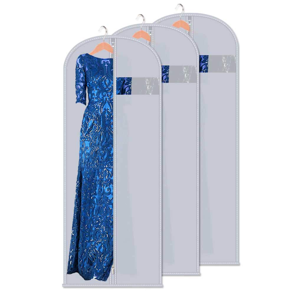 Photo 1 of 60-Inch Extra Long Garment Bags (3-Pack) - Heavy-Duty PEVA Suit & Dress Covers with Metal Zipper, Clear Window, Foldable for Closet & Travel Storage