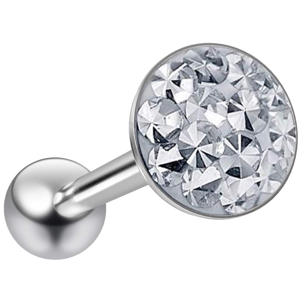 14g 1.6mm Tongue Bar Ring Flat Head Glittery Ball Sparkling Crystal Piercing Jewellery For Women Sparkly Top CZ