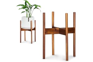 Fox & Fern Mid Century Plant Stand — 10 Inch Fixed Size Wooden Plant Stand for Indoor Planters (Not Included); Raised Flower Pot Holder for Indoors; Plug In Design; Two Height Options - Acacia