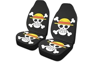 Oarencol Anime Car Seat Covers 2pc One Piece Pirate Straw Hat Universal Front Seats Protector Fits with Organizer Pocket for Cars Truck SUV Van