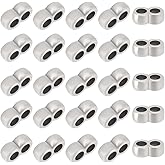 PH PandaHall 25pcs 3mm Stainless Steel Slider Beads 2 Hole Spacer Bead Link Multi-Strand Link Connector for Leather Cord Bracelets Jewelry Making