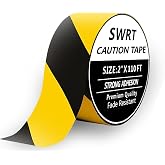 SWRT 2 Inch x 110FT Black &amp; Yellow Hazard Tape Warning Safety Stripe Tape for Floor Marking, Strong Adhesive Wear Resistance Warterproof Caution Tape Roll Ideal for Walls, Floors, Pipes and Equipment
