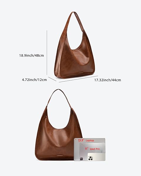 NEWBELLA HOBO PURSE, PU LEATHER SHOULDER BAG, TOTE HANDBAG FOR WORK AND TRAVEL (BROWN-LARGE SIZE)