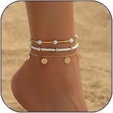 TACBSP Seashell Ankle Bracelets for Women Summer Starfish Shell Pearl Ankle Bracelet Set Boho Bead Handmade Adjustable Anklet Hawaiian Beach Surfer Foot Jewelry Gifts