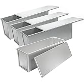 LECEHIVO 4 Pcs 2 lb Pullman Loaf Pan with Dough Scrapers 13 x 4 Inch Silver Baking Mold Nonstick Coating Pan with Lid for Baking, Bread Toast, for Oven Use