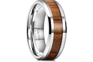 King Will Nature Koa Wood Inlay Tungsten Carbide Wedding Ring 8mm Silver/Black/Gold/Green/Rose Gold/Blue Wedding Band for Men High Polished Anniversary Rings Comfort Fit Size 6-15