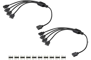 MECCANIXITY 2 Pcs ARGB Splitter Cable, 5V 12" 3 Pin 1 to 4 Female to Female ARGB Adapter Cable with 3 Pin Male Connectors for