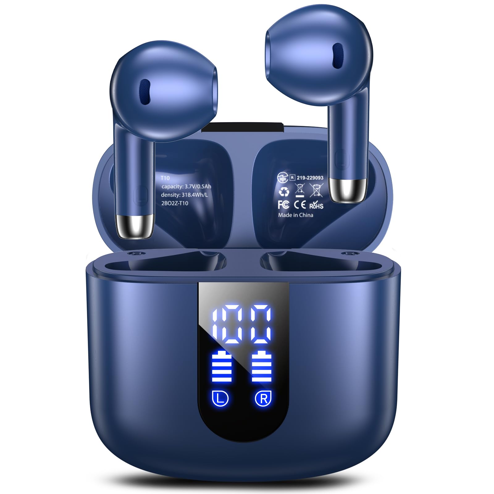 Photo 1 of Wireless Earbuds, Bluetooth Headphones with Deep Bass Stereo, 48H Playback Ear Buds with LED Power Display, Lightweight, IPX7, in-Ear Earphones with Mic for iPhone/Android/iPad, Blue
