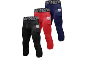 Yuerlian Mens 3/4 Leggings Men 3/4 Compression Pants Baselayer Athletic Workout Running Leggings with Pocket