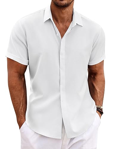 COOFANDY Men's Linen Shirts Short Sleeve Casual Shirts Button Down