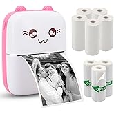 Vicbear Mini Pocket Printer, Portable Thermal Printer with 8 Rolls Printing Paper, Bluetooth Wireless Tiny Printer for Photos/Stickers/Labels/Notes/Receipts, Compatible with iOS and Android, Pink