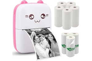 Vicbear Mini Pocket Printer, Portable Thermal Printer with 8 Rolls Printing Paper, Bluetooth Wireless Tiny Printer for Photos/Stickers/Labels/Notes/Receipts, Compatible with iOS and Android, Pink