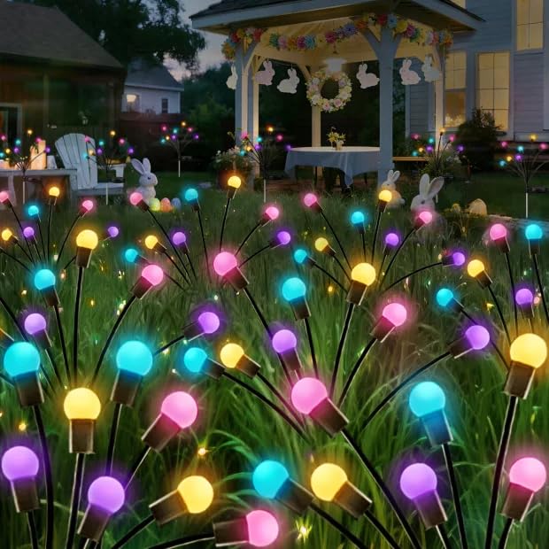 Albelt Easter Day Decorations Outdoor, 6 Pack Solar Firefly Lights Outdoor, 48 LED Waterproof Pastel Solar Garden Lights with 2 Modes for Easter Day Spring Yard Patio Pathway Decorations (Multicolor) Image