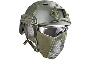 KOYHENG MH Tactical Fast Helmet Combined,with Foldable Ear Protection Half Face Mesh Mask and Goggles for Airsoft Paintball CS Game Set