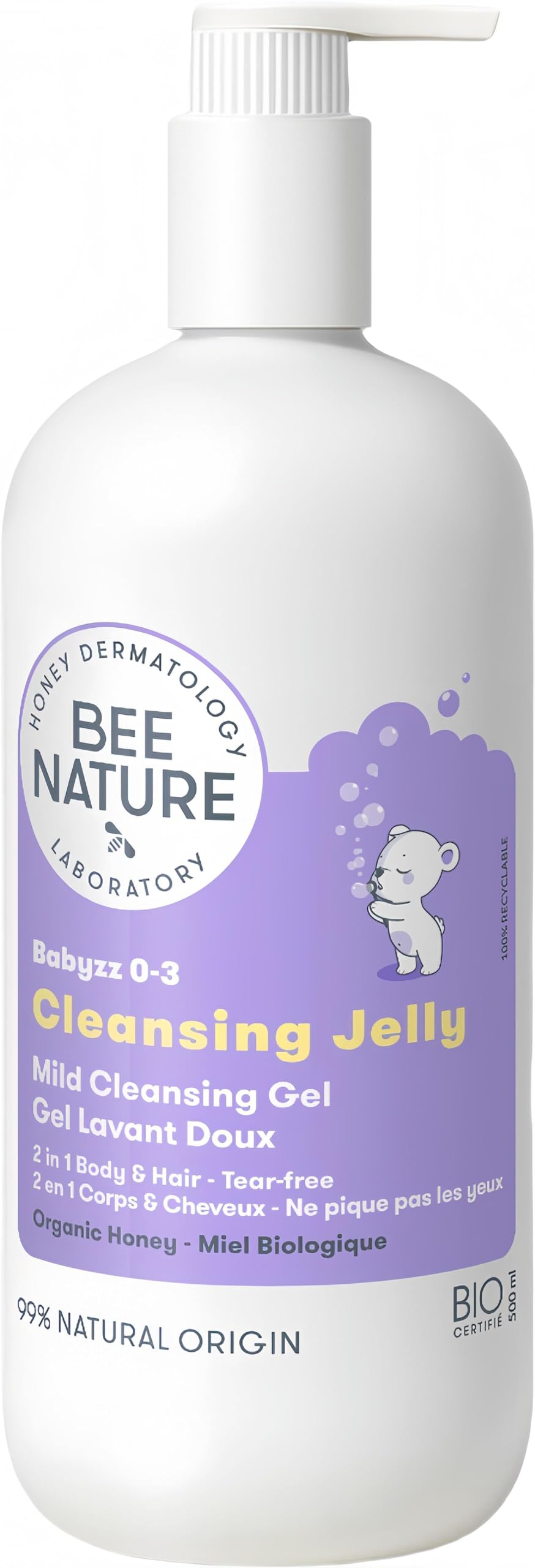 Bee Nature - 2 in 1 Baby Wash - Organic Honey - Relieves Rash Eczema - Cleanse & Moisturize - Tear-Free - Suitable for Newborns with Dry, Sensitive Prone-Eczema Skin - 500ml