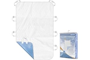 MILDPLUS Washable Bed Pads with 8 Sturdy Handles 34”×52” Extra Large Reusable Underpads 4-Layers Leakproof Chucks Pads Washable for Incontinence (1 Pack; Blue)