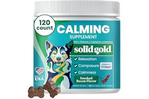 Solid Gold Calming Chews for Dogs - Dog Calming Chews w/Melatonin for Separation, Stress & Hyperactivity Relief - Supports Relaxation for Travel, Fireworks & Storms - All Ages & Sizes - Bacon 120ct