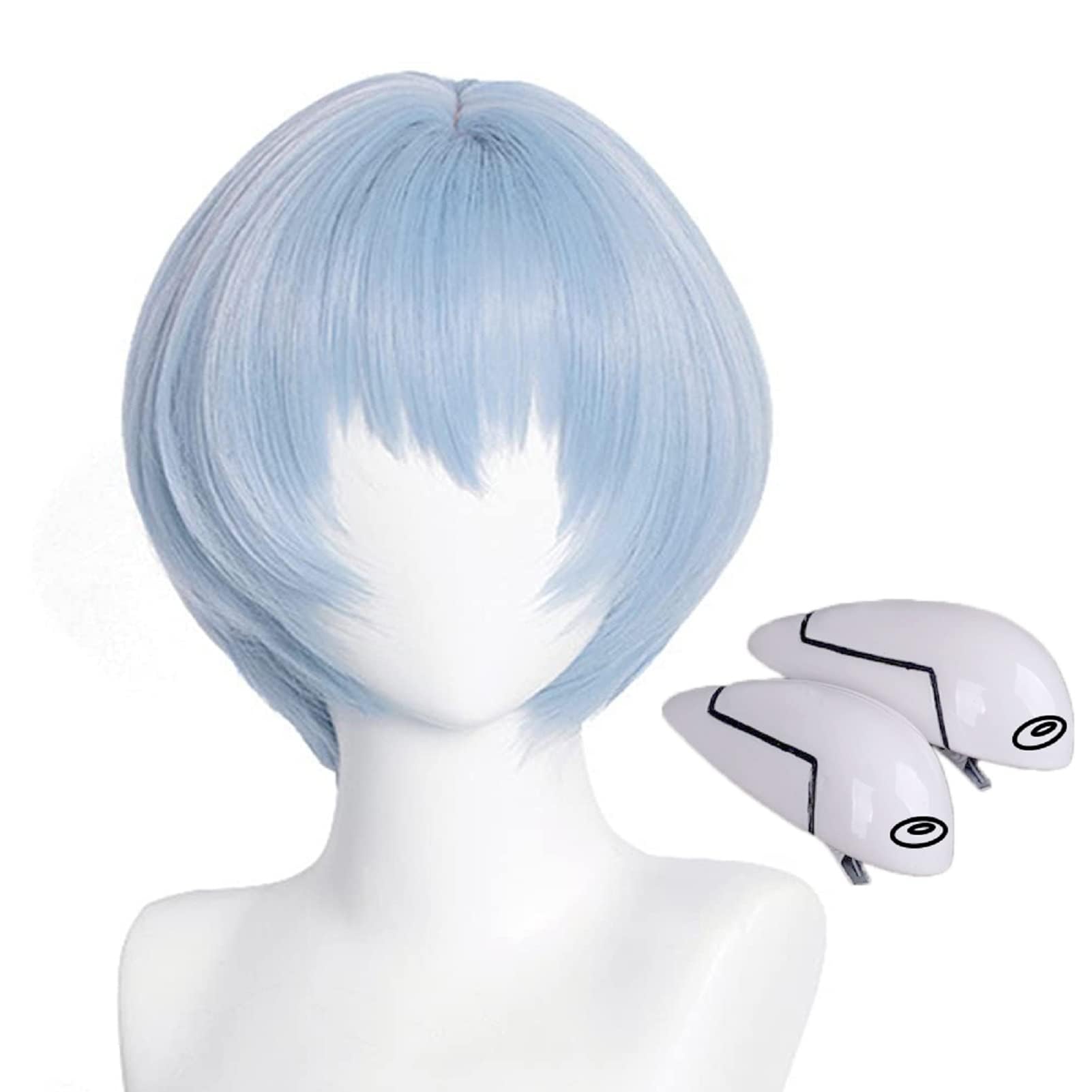 Rei Ayanami Asuka Cosplay Wig with Hair Clips Eva Costume Wig Genesis Evangelion Anime Wig Heat Resistant Synthetic Hairwig for Cosplay Costume Anime Halloween