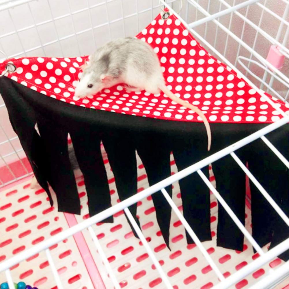 Pssopp Small Pet Hammock Hanging Bed Tent - Forest Hideout Corner Nest for Hamsters, Guinea Pigs, Hedgehogs, Ferrets, Chinchillas, Parrots with Tassels (Dot & Black)