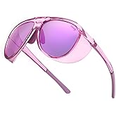 FEISEDY Polarized Aviator Sunglasses Men Women Oversized Round Steampunk Sunglasses Side Shield Goggles B0095