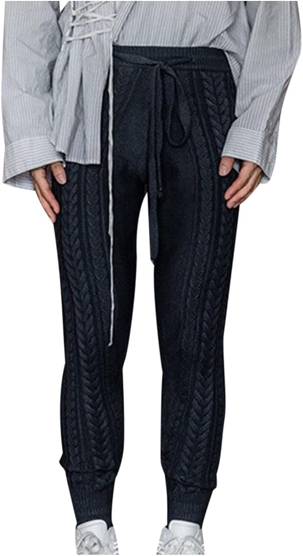 BADHUB Men's Cable Knit Sweater Pants 