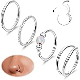 Vegolita 4PCS 20G Titanium Nose Rings Hoops for Women Men Double Hoop Nose Ring CZ Opal Clicker Septum Hoop Daith Cartilage Conch Ring Tragus Helix Rook Piercing Jewelry 8/10MM