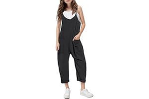 Evensu Girls Casual Jumpsuits Sleeveless Loose Spaghetti Strap Summer Rompers Long Pants with Pockets for 7-14 Years