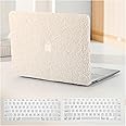 BYCeKe Compatible with MacBook Pro 13 inch Case M2 2024 2023 2022-2016 A2338 M1 A2251 A2289 A2159 A1989 A1708 A1706,Soft Fluffy Fuzzy Plush Faux Fur Cream Leather Hard Shell Case&Keyboard Cover, Beige