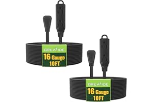 GREATIDE 10 Ft 3 Outlet Indoor Extension Cord with Flat Plug, 3 Prong Grounded 16/3 SPT-3 Power Cable with Multi Outlet Plug,