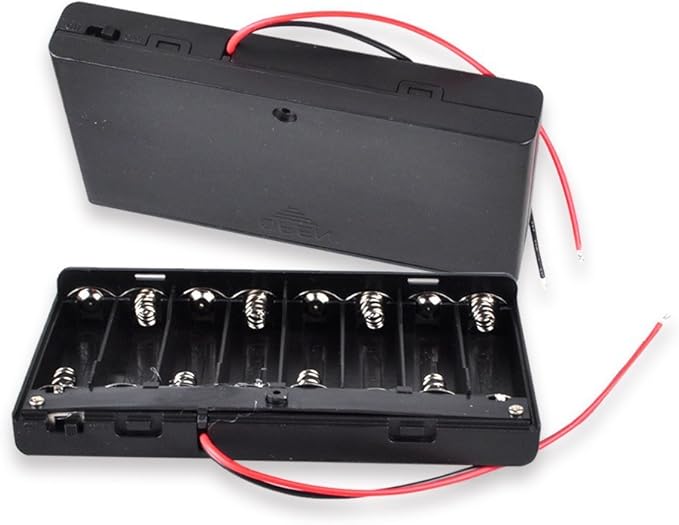 12V AA Battery Pack with Leads, 8 x 1.5v AA Battery Case Holder, FolioGadgets Battery Storage ...